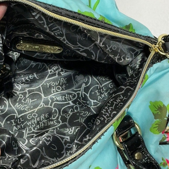 Betsey Johnson Turquoise & Pink Floral Satchel Handbag - Picture 13 of 16